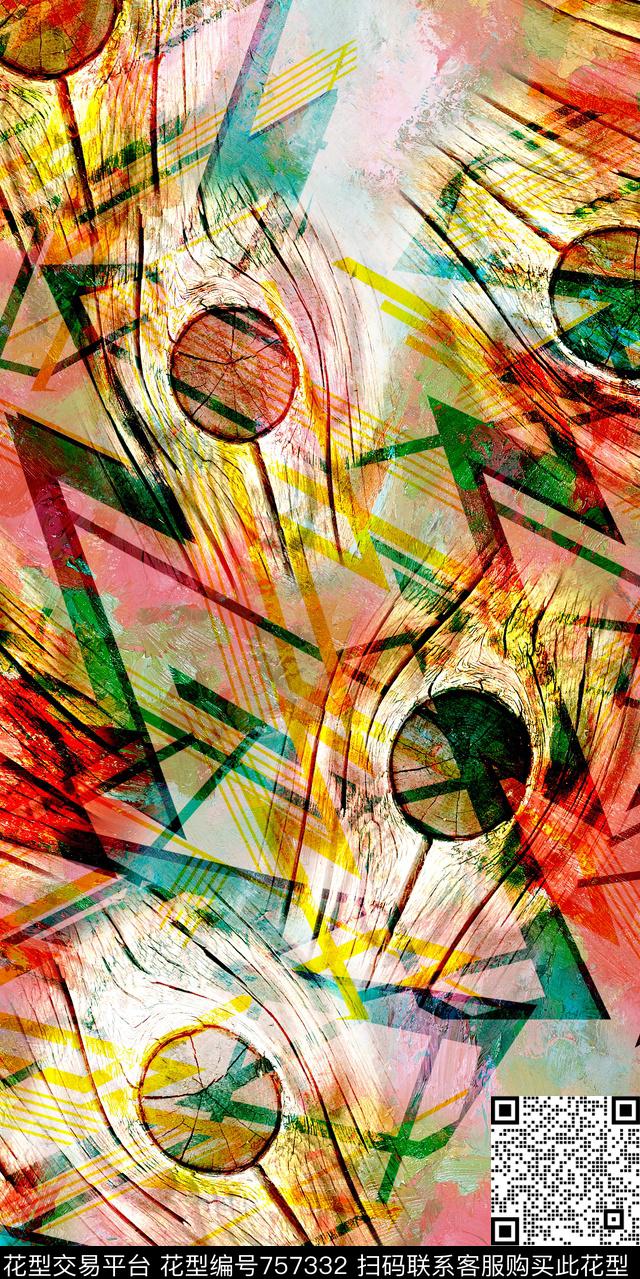 圆形三角形色块数码印花华亿平台下载（图片编号: 757332） - 瓦栏（Walan）