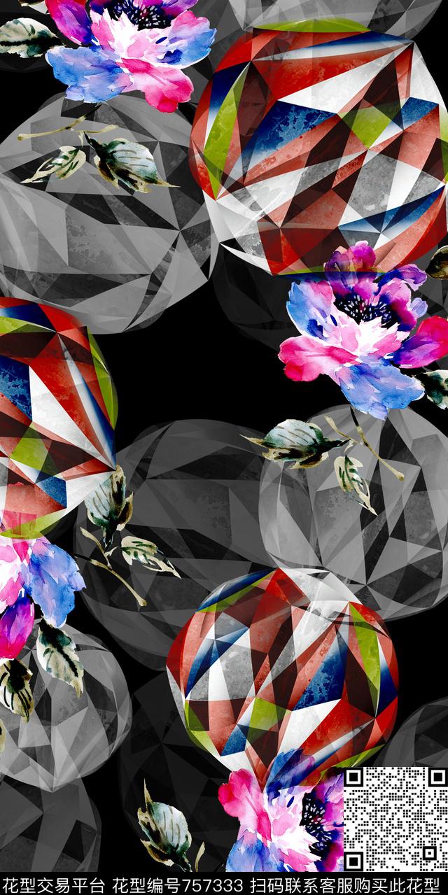 圆形三角形色块数码印花华亿平台下载（图片编号: 757333） - 瓦栏（Walan）