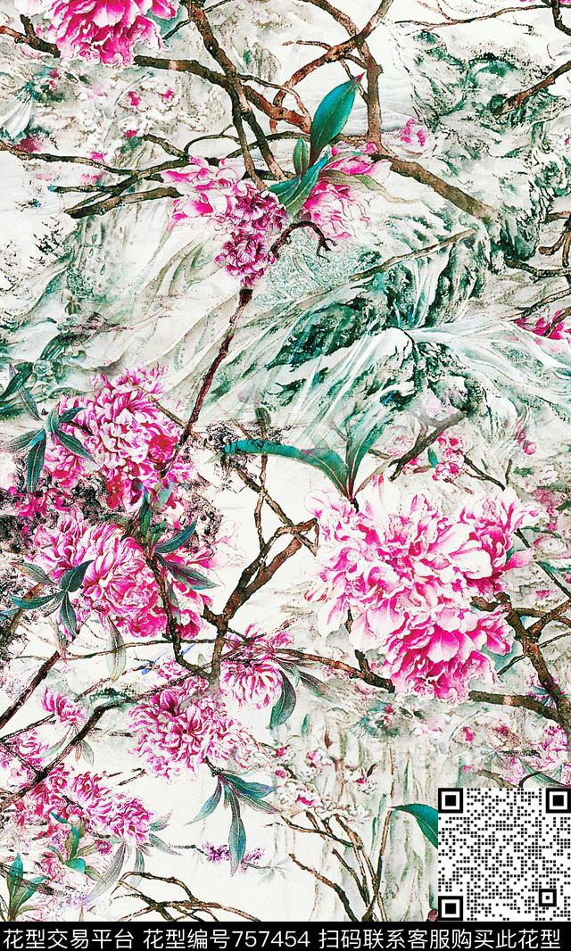 山水花卉时尚数码印花华亿平台下载（图片编号: 757454） - 瓦栏（Walan）