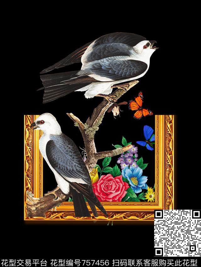 小鸟抽象潮牌数码印花华亿平台下载（图片编号: 757456） - 瓦栏（Walan）