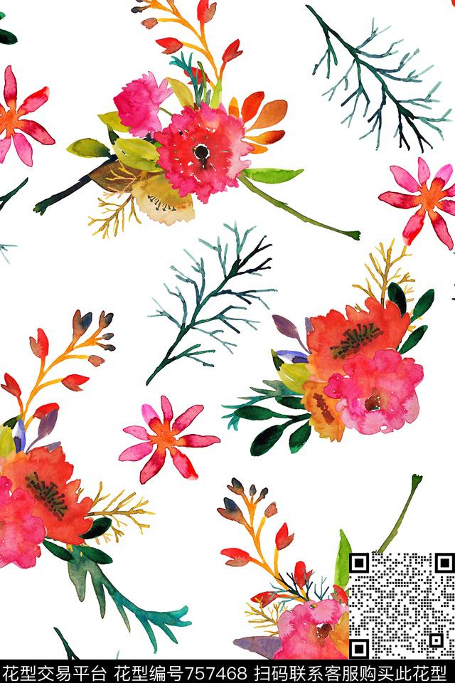 时尚手绘水彩数码印花华亿平台下载（图片编号: 757468） - 瓦栏（Walan）