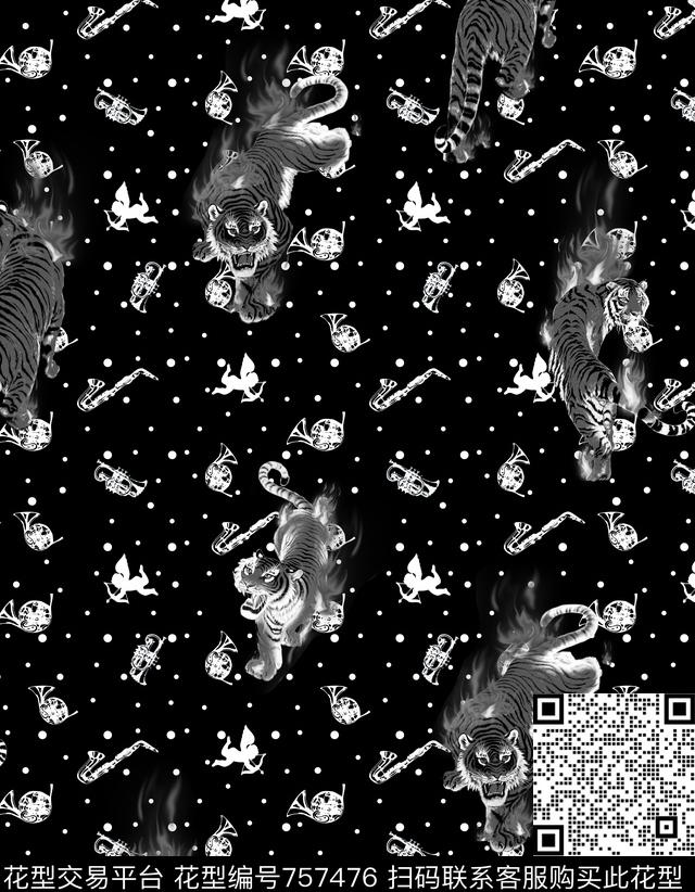 潮牌动物萨克斯数码印花华亿平台下载（图片编号: 757476） - 瓦栏（Walan）