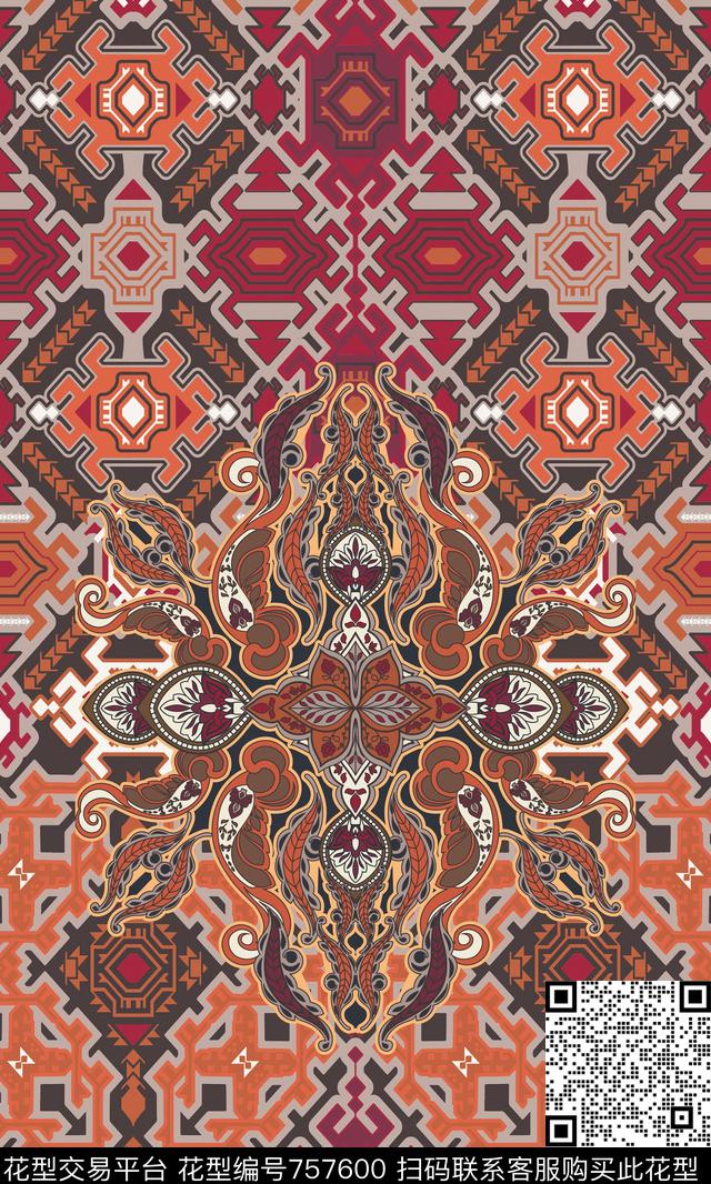 民族风几何格子数码印花华亿平台下载（图片编号: 757600） - 瓦栏（Walan）
