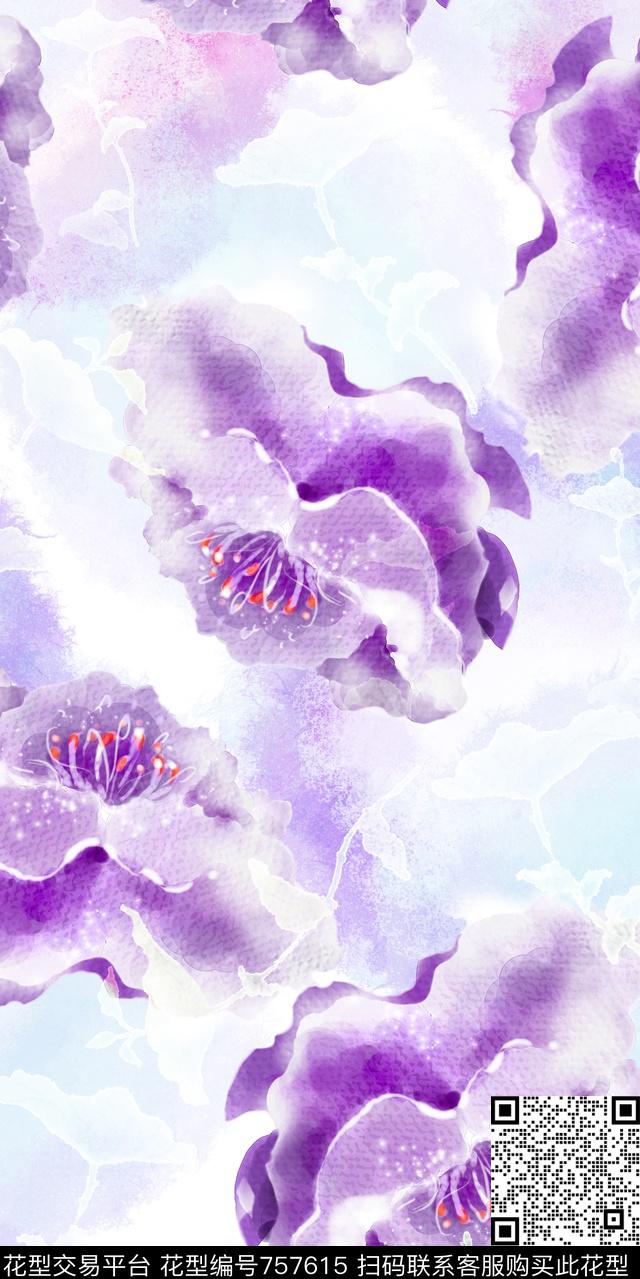 大花满版花抽象数码印花华亿平台下载（图片编号: 757615） - 瓦栏（Walan）