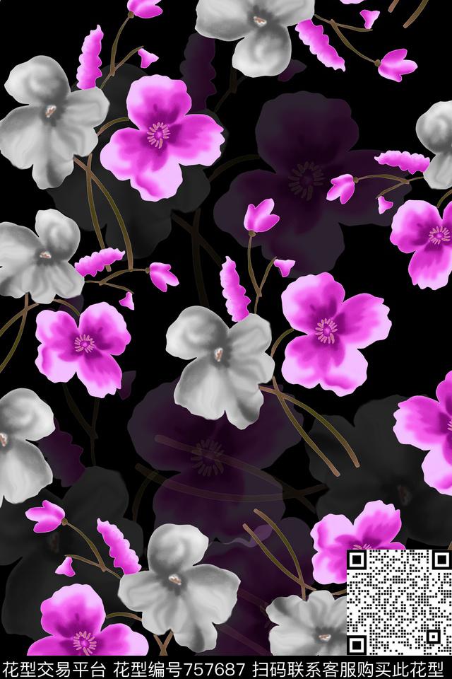 花卉数码印花华亿平台下载（图片编号: 757687） - 瓦栏（Walan）