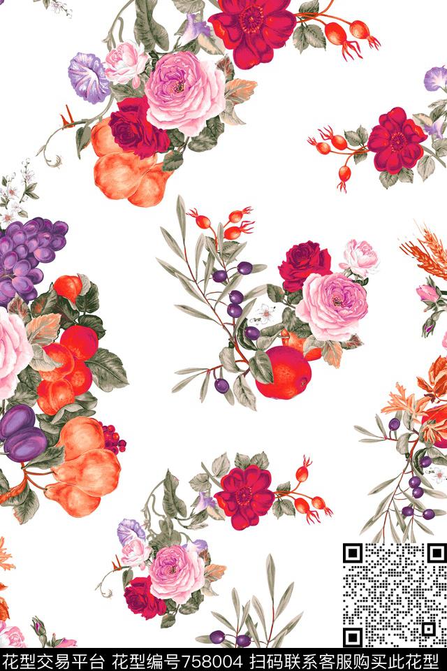 大花花朵花卉数码印花华亿平台下载（图片编号: 758004） - 瓦栏（Walan）