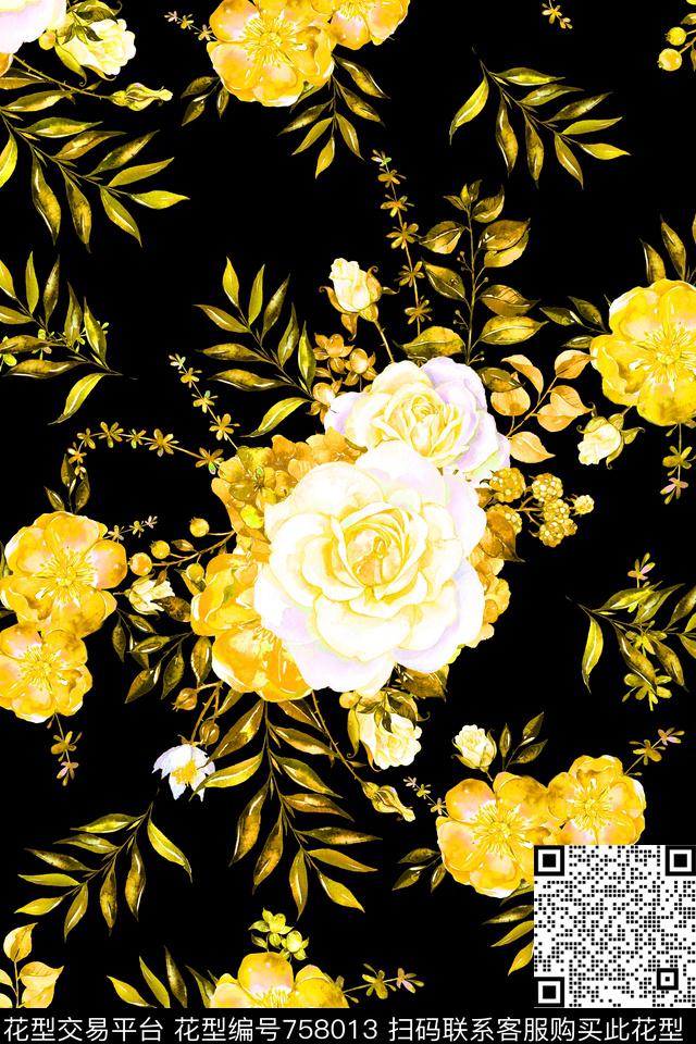 大花花朵花卉数码印花华亿平台下载（图片编号: 758013） - 瓦栏（Walan）