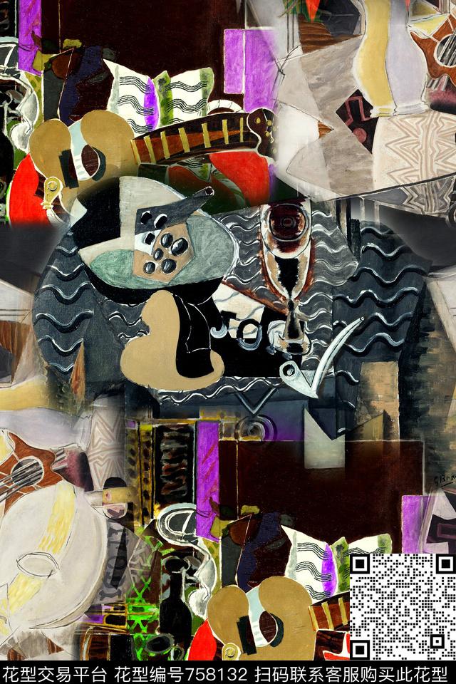 抽象几何拼接数码印花华亿平台下载（图片编号: 758132） - 瓦栏（Walan）