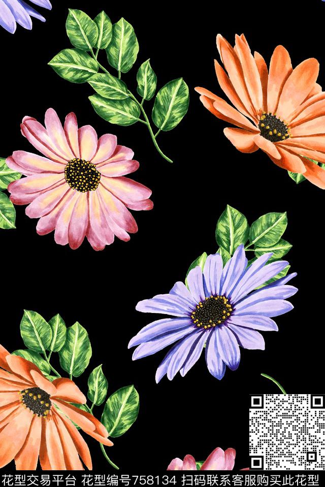 时尚手绘水彩数码印花华亿平台下载（图片编号: 758134） - 瓦栏（Walan）