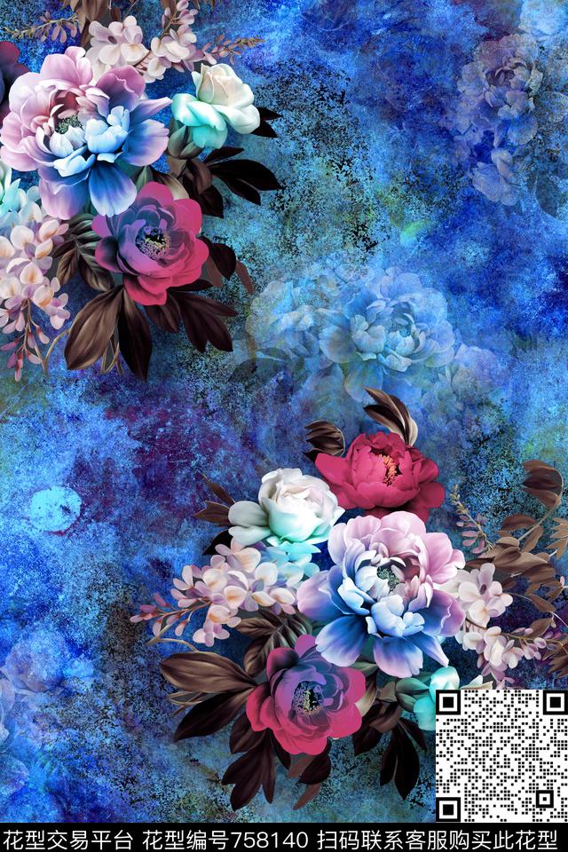 花卉肌理牡丹数码印花华亿平台下载（图片编号: 758140） - 瓦栏（Walan）