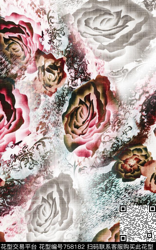 花朵花卉肌理数码印花华亿平台下载（图片编号: 758182） - 瓦栏（Walan）