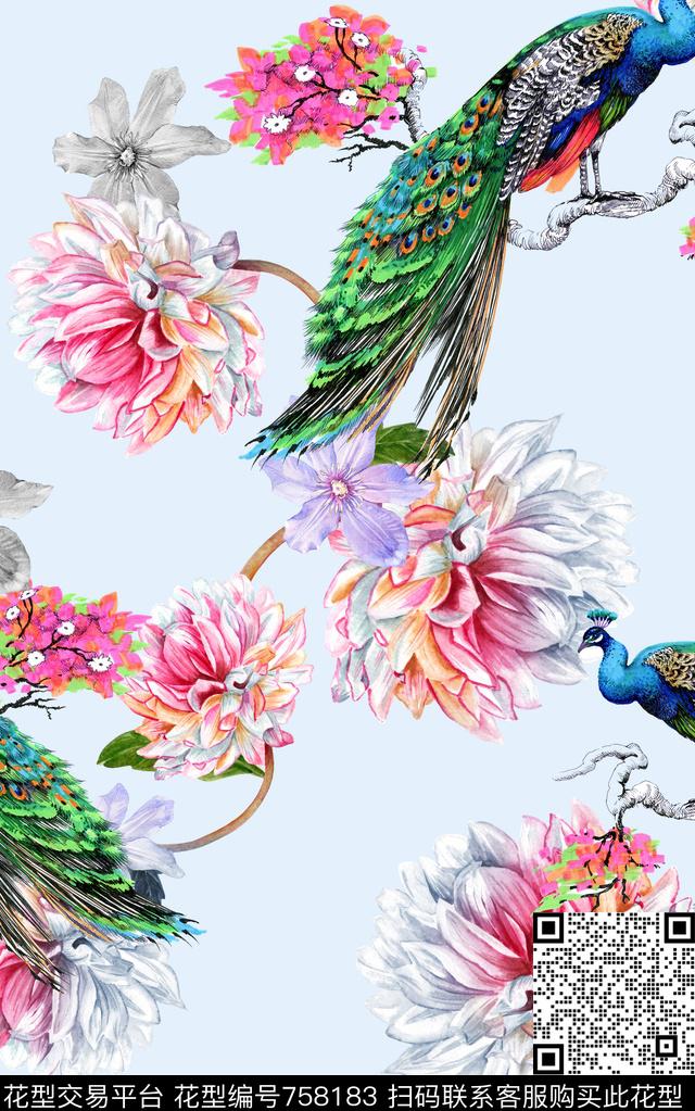 花鸟玫瑰牡丹数码印花华亿平台下载（图片编号: 758183） - 瓦栏（Walan）