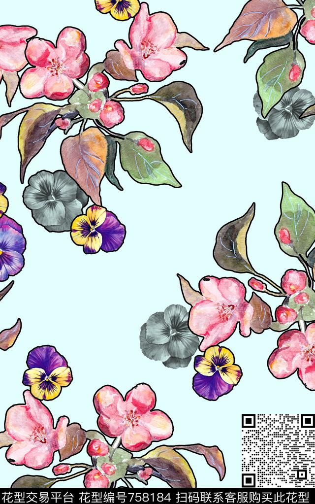 玫瑰牡丹兰花数码印花华亿平台下载（图片编号: 758184） - 瓦栏（Walan）