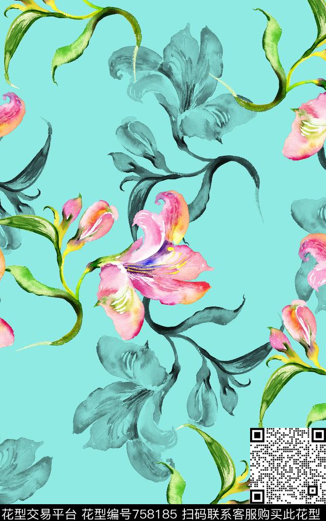 玫瑰牡丹兰花数码印花华亿平台下载（图片编号: 758185） - 瓦栏（Walan）