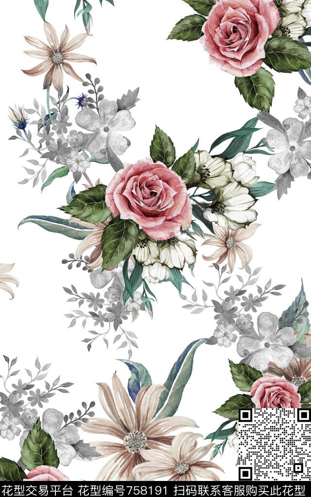 玫瑰兰花花朵数码印花华亿平台下载（图片编号: 758191） - 瓦栏（Walan）