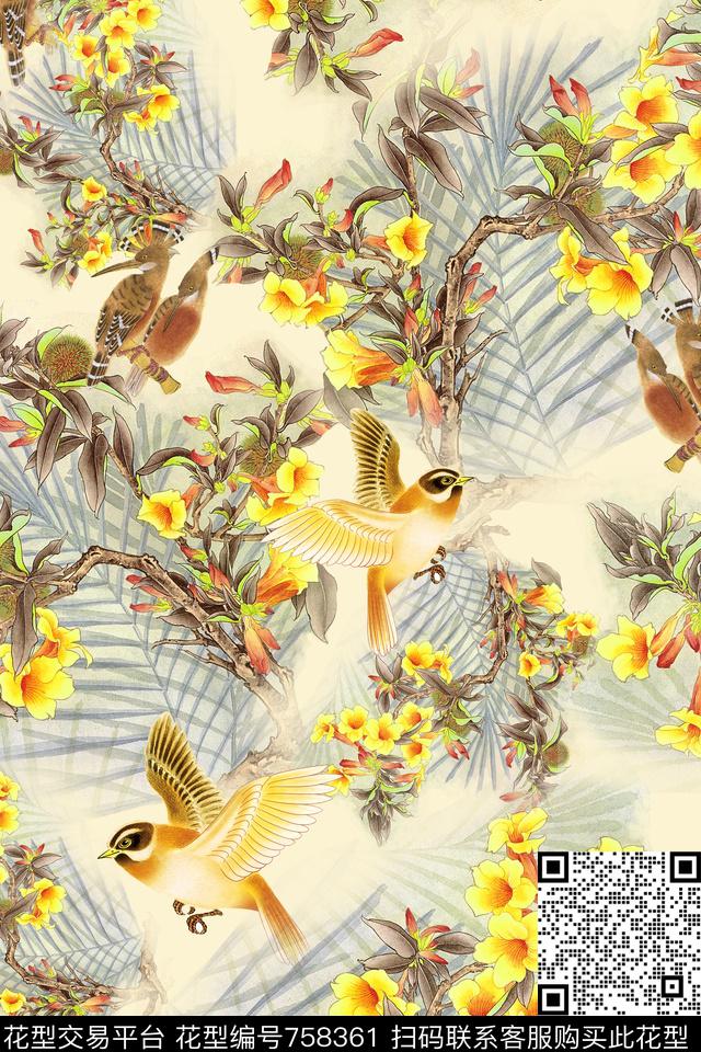 花朵花卉花鸟数码印花华亿平台下载（图片编号: 758361） - 瓦栏（Walan）