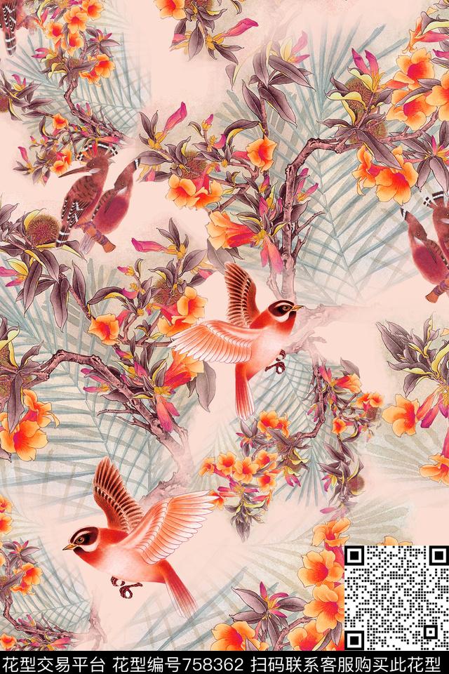 花朵花卉花鸟数码印花华亿平台下载（图片编号: 758362） - 瓦栏（Walan）