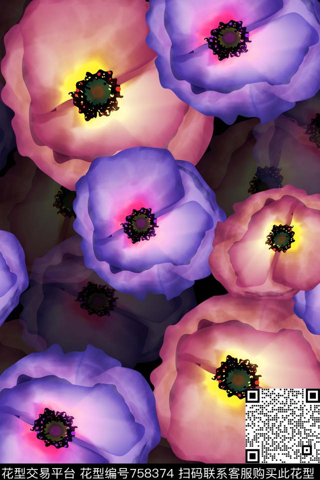 花卉数码印花华亿平台下载（图片编号: 758374） - 瓦栏（Walan）
