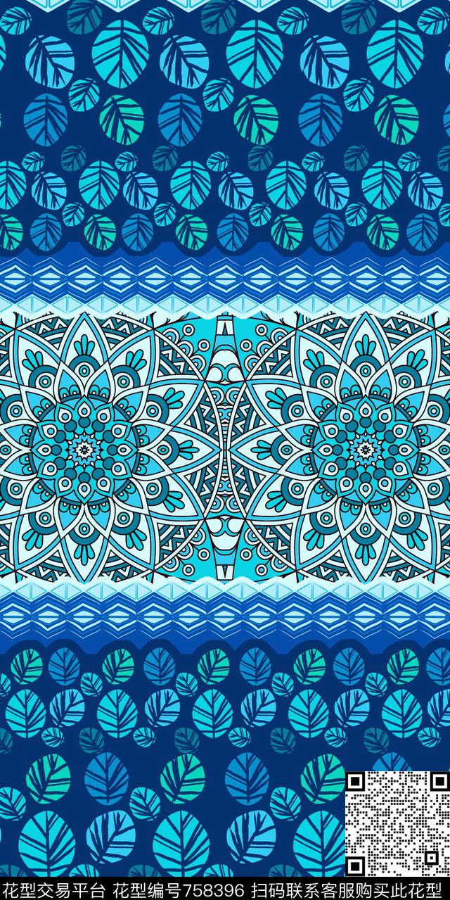 几何传统叶子传统印花华亿平台下载（图片编号: 758396） - 瓦栏（Walan）