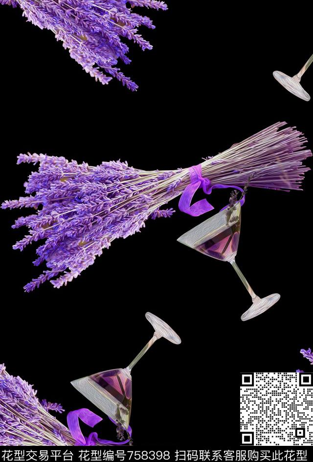 丝巾女装家纺薰衣草酒杯数码印花华亿平台下载（图片编号: 758398） - 瓦栏（Walan）