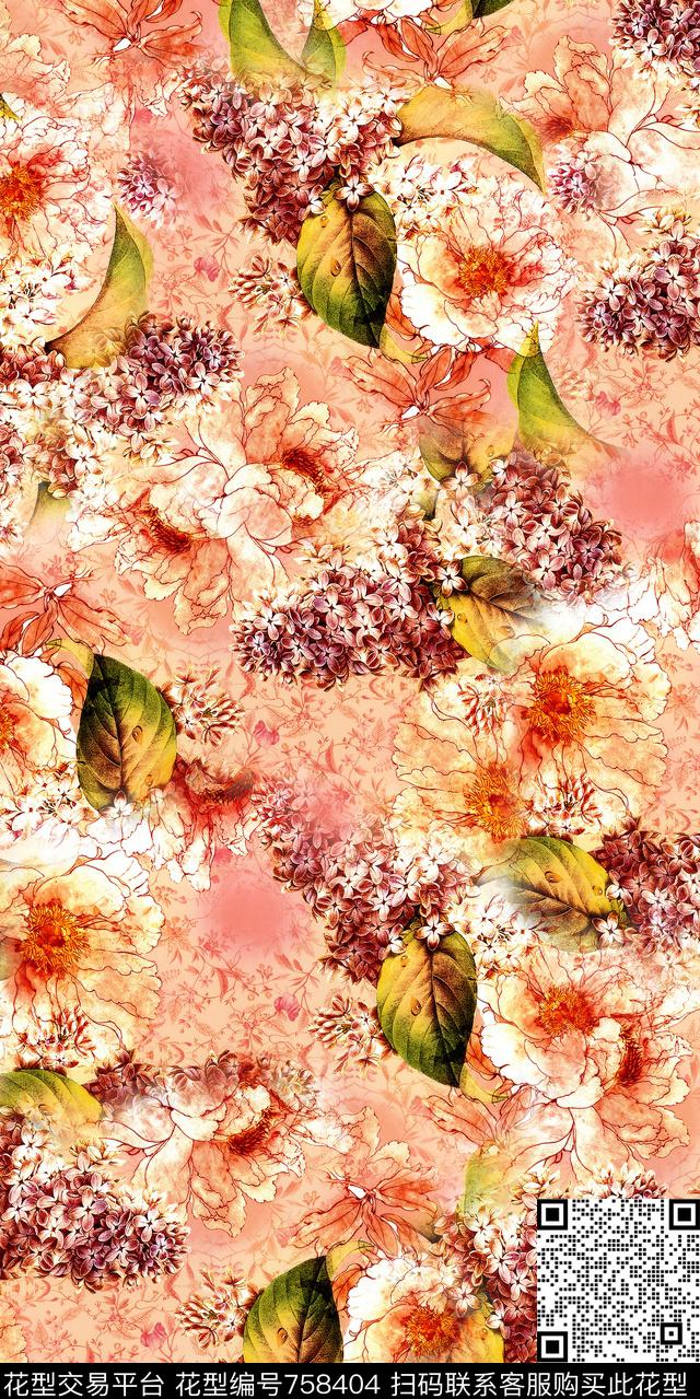 水彩数码乱花数码印花华亿平台下载（图片编号: 758404） - 瓦栏（Walan）