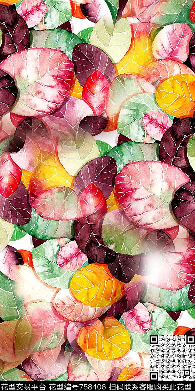 水彩数码乱花数码印花华亿平台下载（图片编号: 758406） - 瓦栏（Walan）