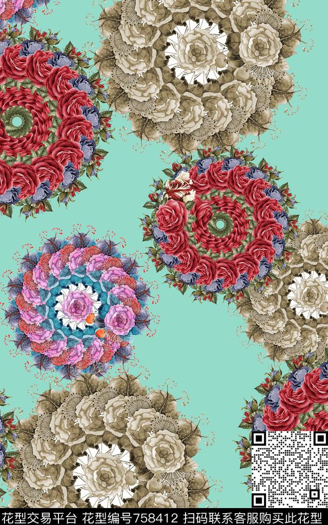 民族风中国风宫廷风数码印花华亿平台下载（图片编号: 758412） - 瓦栏（Walan）