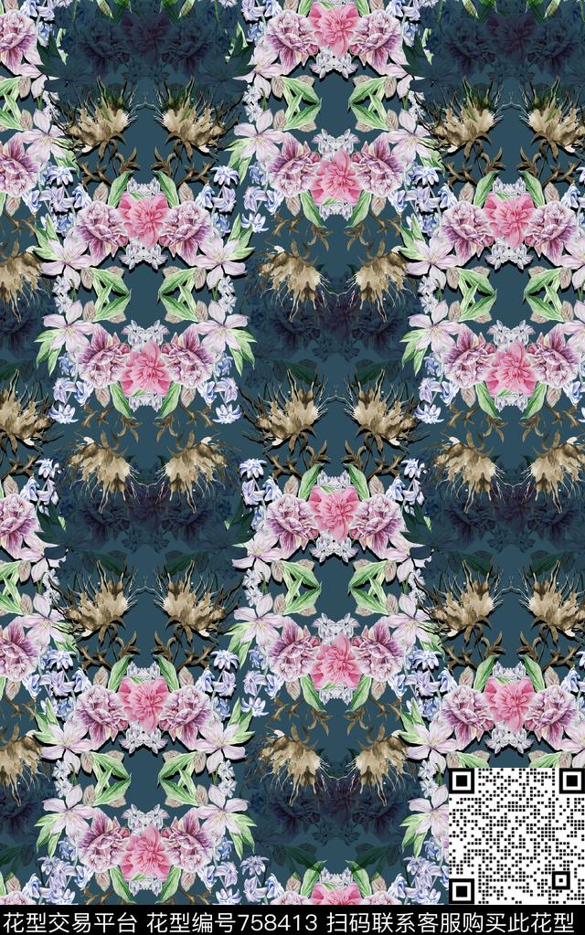 民族风中国风宫廷风数码印花华亿平台下载（图片编号: 758413） - 瓦栏（Walan）