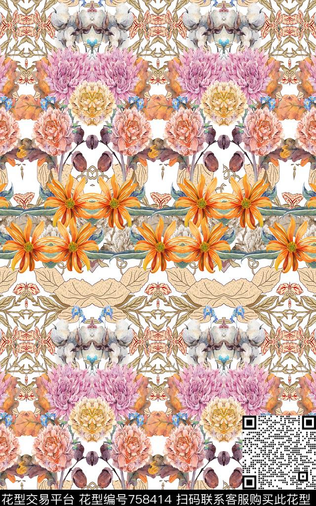 民族风中国风宫廷风数码印花华亿平台下载（图片编号: 758414） - 瓦栏（Walan）
