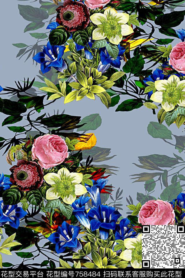 花朵花卉女装数码印花华亿平台下载（图片编号: 758484） - 瓦栏（Walan）