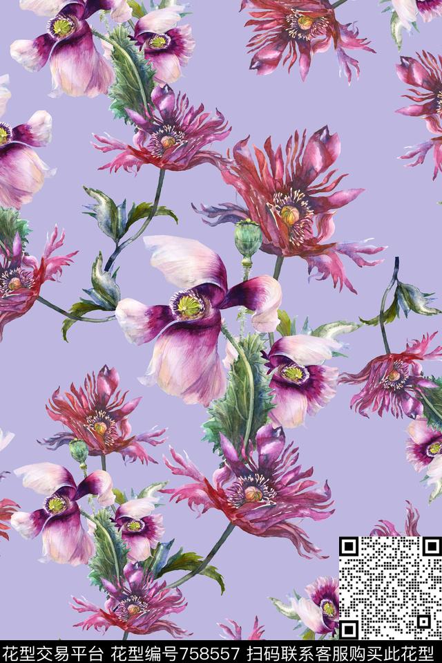 手绘立体花卉数码印花华亿平台下载（图片编号: 758557） - 瓦栏（Walan）