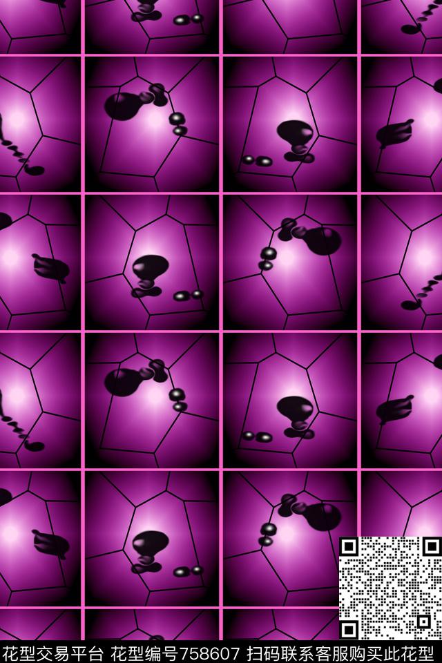 几何变换T恤卫衣外套玫瑰紫黑色数码印花华亿平台下载（图片编号: 758607） - 瓦栏（Walan）