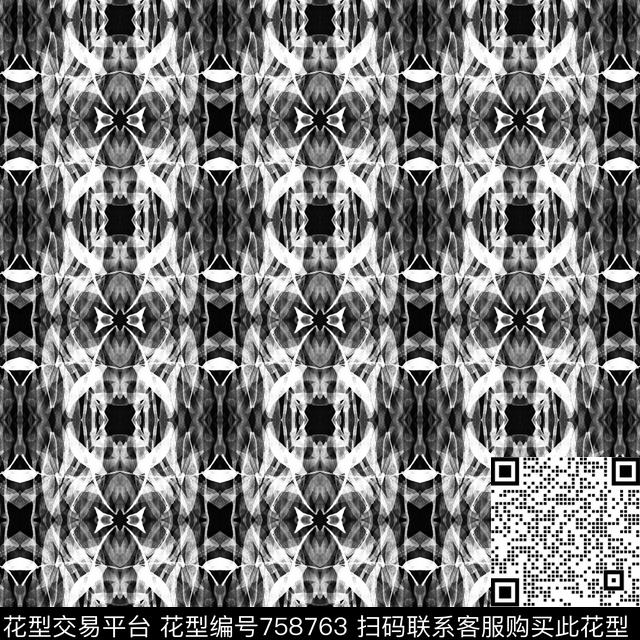 黑白花女装万花筒数码印花华亿平台下载（图片编号: 758763） - 瓦栏（Walan）