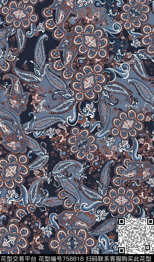 火腿花腰果佩斯利传统印花华亿平台下载（图片编号: 758818） - 瓦栏（Walan）