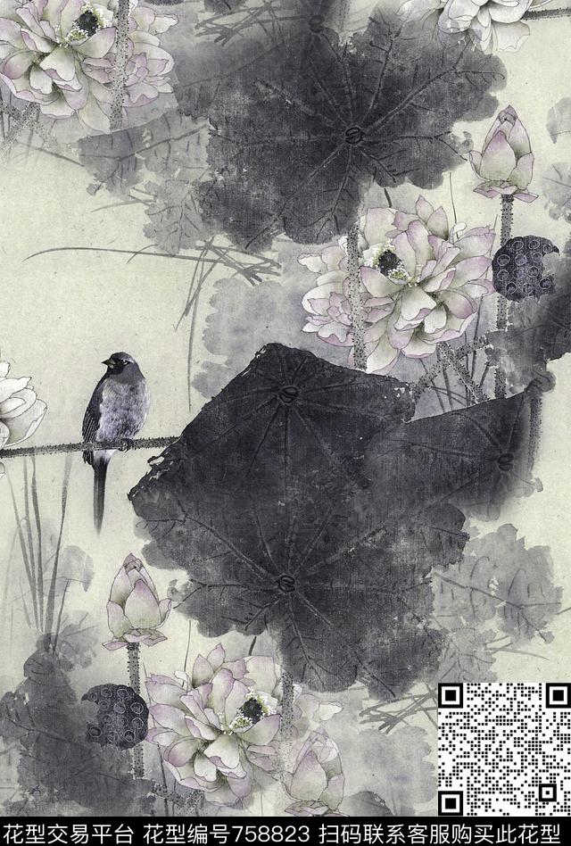 复古朦胧工笔画数码印花华亿平台下载（图片编号: 758823） - 瓦栏（Walan）