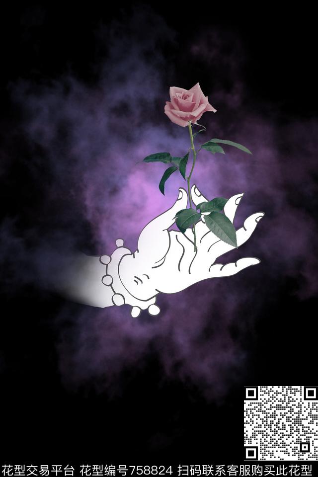 黑底男装玫瑰数码印花华亿平台下载（图片编号: 758824） - 瓦栏（Walan）