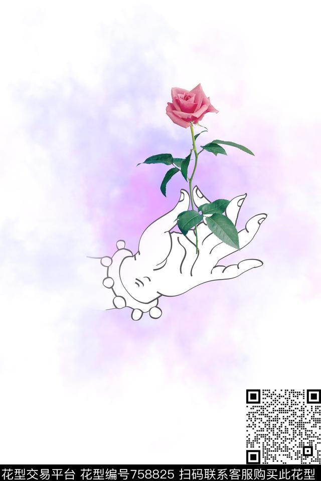 黑底男装玫瑰数码印花华亿平台下载（图片编号: 758825） - 瓦栏（Walan）