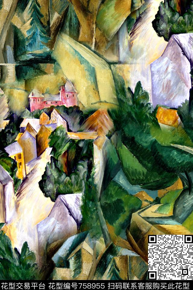 抽象几何油画数码印花华亿平台下载（图片编号: 758955） - 瓦栏（Walan）