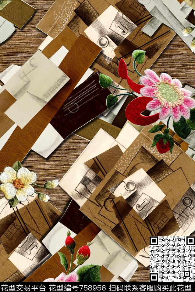 抽象几何拼接数码印花华亿平台下载（图片编号: 758956） - 瓦栏（Walan）