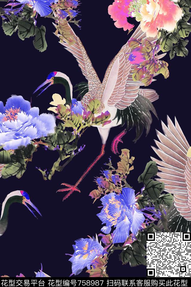 花卉花朵花鸟数码印花华亿平台下载（图片编号: 758987） - 瓦栏（Walan）