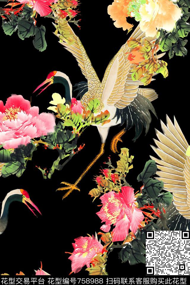 花卉花朵花鸟数码印花华亿平台下载（图片编号: 758988） - 瓦栏（Walan）