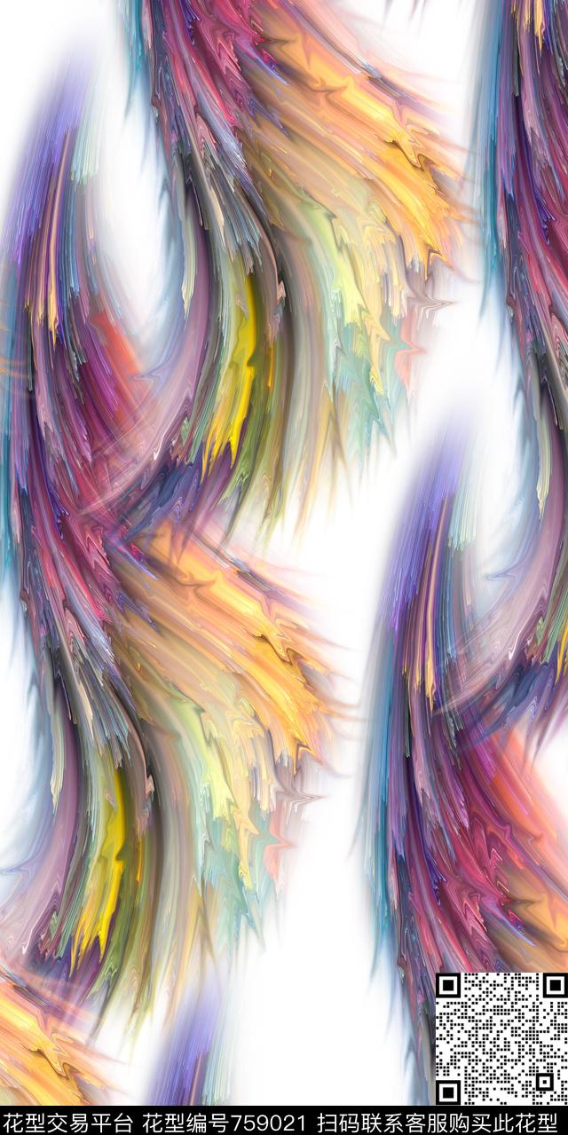 抽象几何抽象线条羽毛数码印花华亿平台下载（图片编号: 759021） - 瓦栏（Walan）