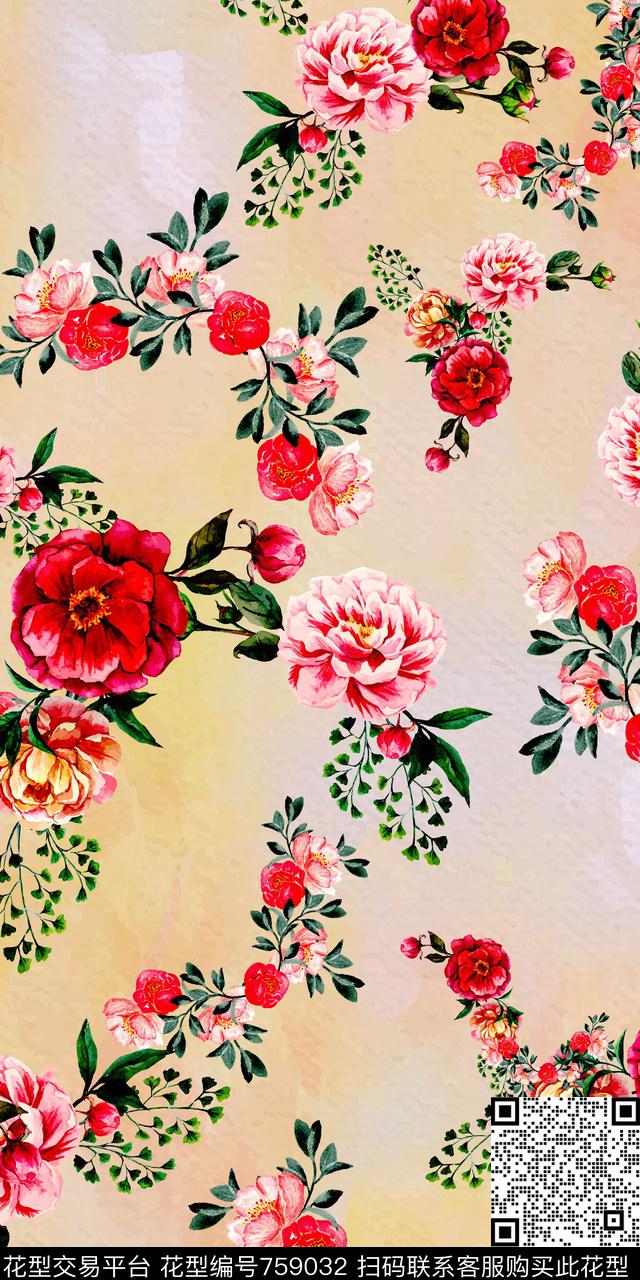 玫瑰花朵花卉数码印花华亿平台下载（图片编号: 759032） - 瓦栏（Walan）