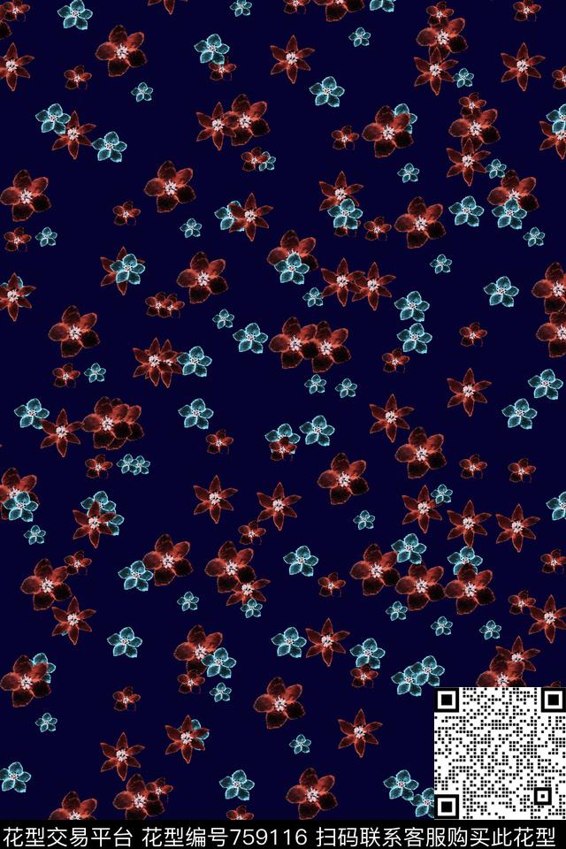 三色堇花卉几何数码印花华亿平台下载（图片编号: 759116） - 瓦栏（Walan）