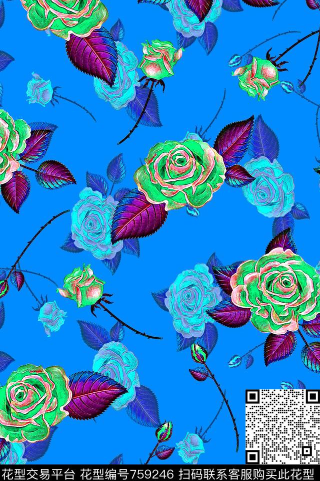 轻松花卉手工感油画花卉数码印花华亿平台下载（图片编号: 759246） - 瓦栏（Walan）