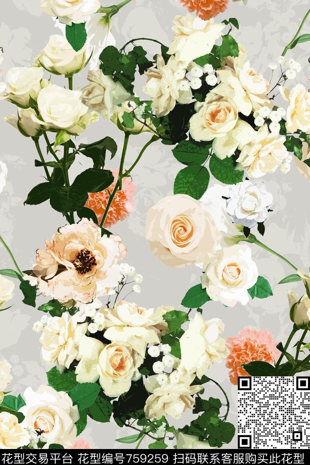 时尚清新大气照片花卉玫瑰数码印花华亿平台下载（图片编号: 759259） - 瓦栏（Walan）