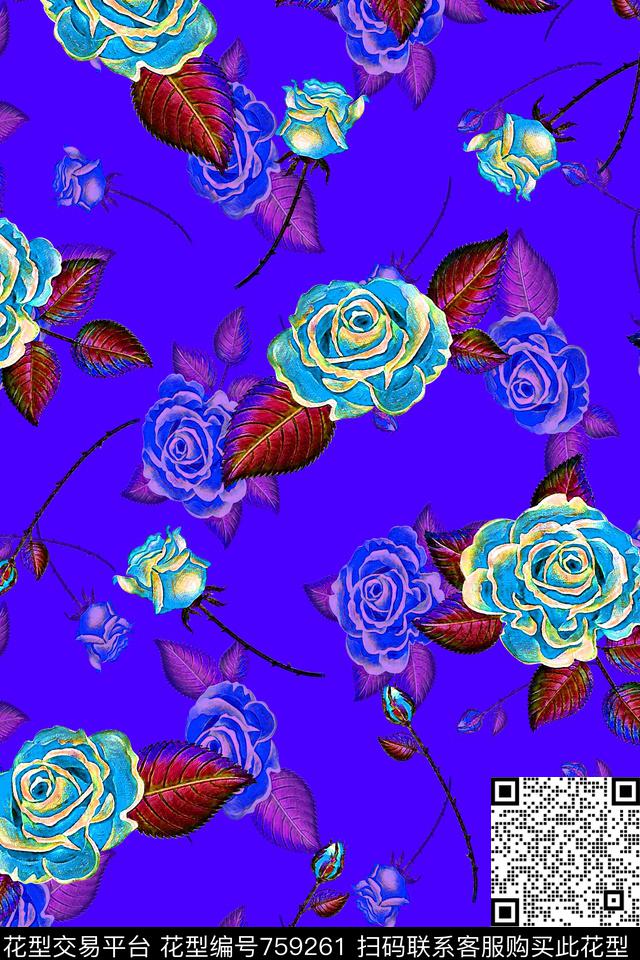 轻松花卉手工感油画花卉数码印花华亿平台下载（图片编号: 759261） - 瓦栏（Walan）