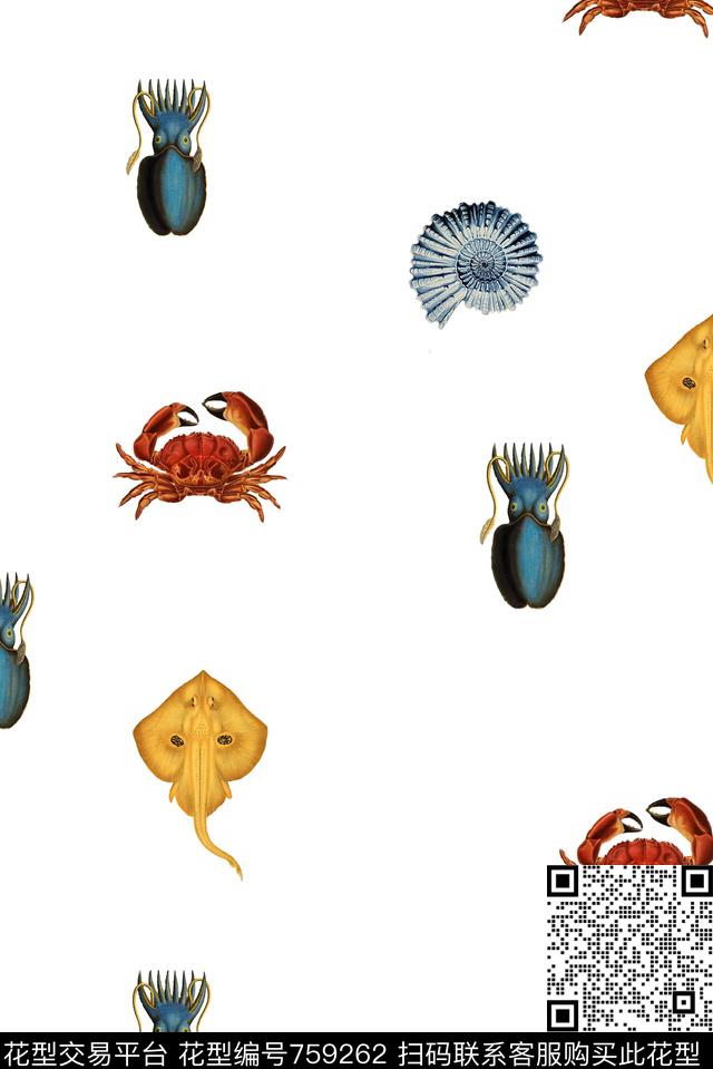海底趣味贝壳数码印花华亿平台下载（图片编号: 759262） - 瓦栏（Walan）