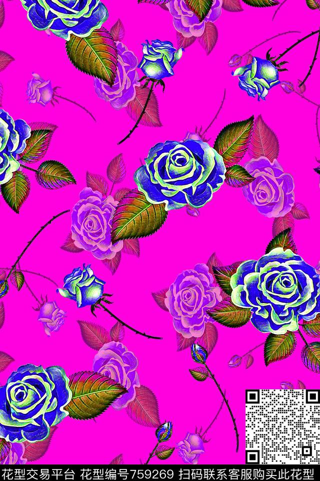 轻松花卉手工感油画花卉数码印花华亿平台下载（图片编号: 759269） - 瓦栏（Walan）