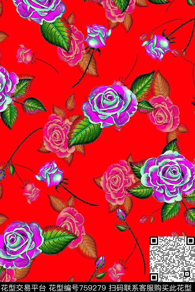 轻松花卉手工感油画花卉数码印花华亿平台下载（图片编号: 759279） - 瓦栏（Walan）